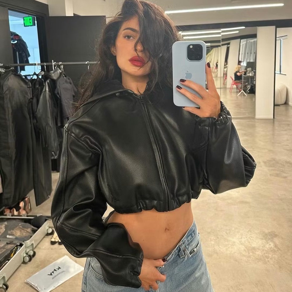 KHY By Kylie Jenner Faux Black Leather Cropped Jacket, Size XL